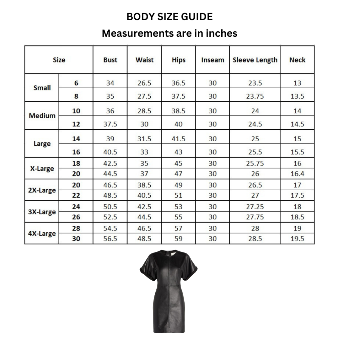 Mini shirt dress size chart