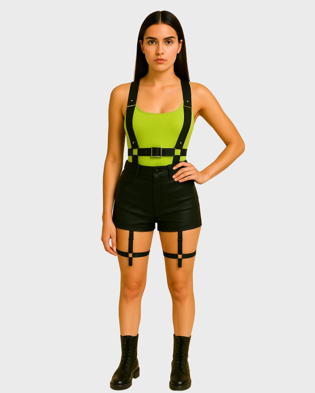 genuine leather garter harness belt front view