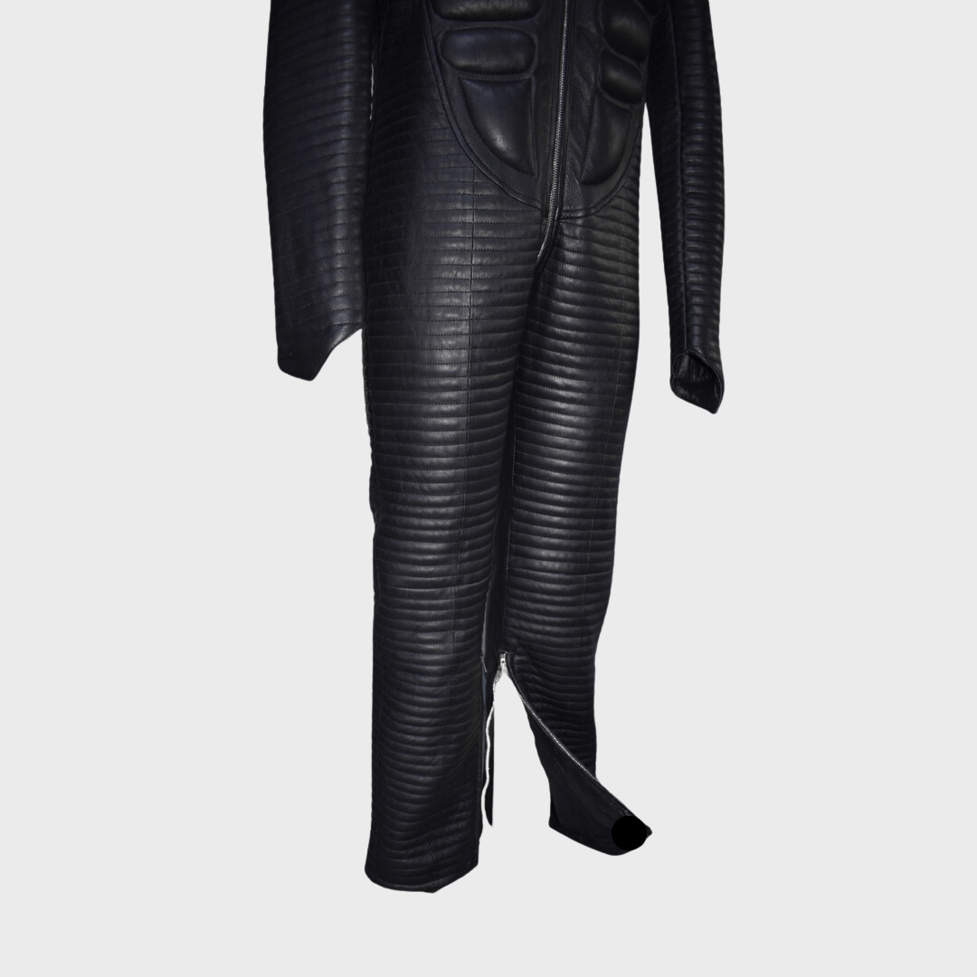 padded leather jumpsuit with zipper ankle