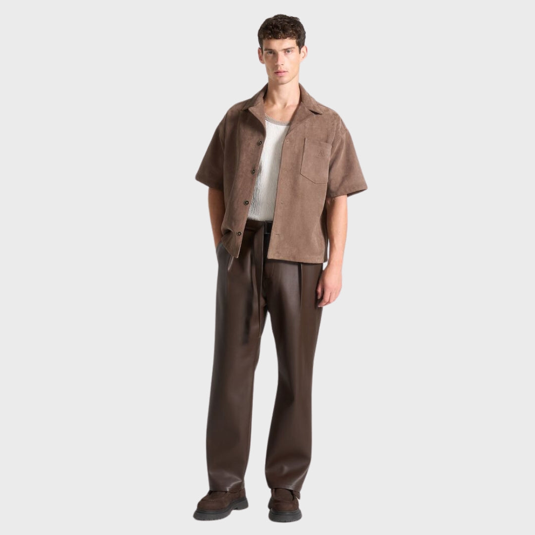 William Brown Leather Wide Leg Relaxed Pants Full