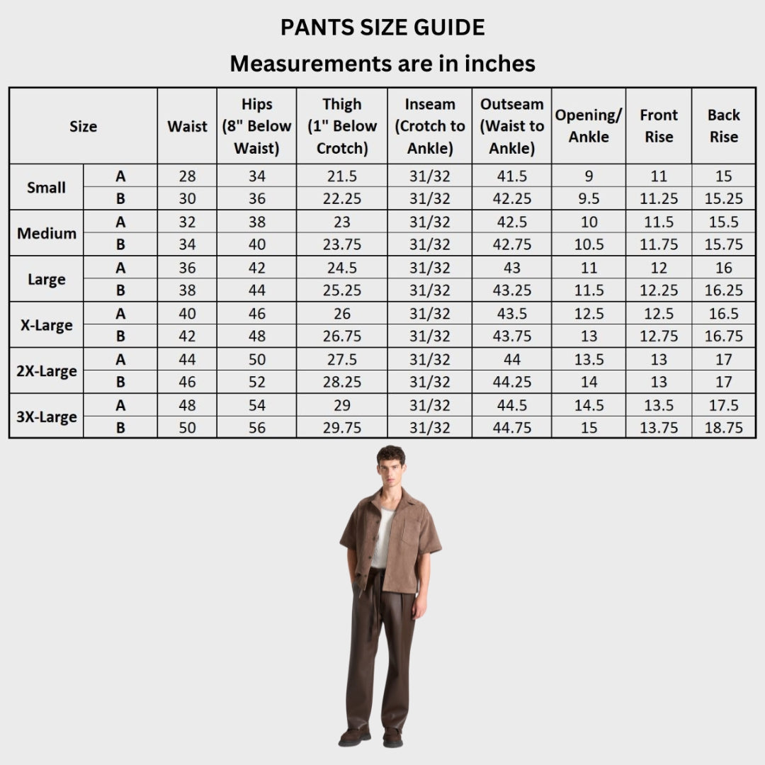 William Brown Leather Wide Leg Relaxed Pants Size Chart