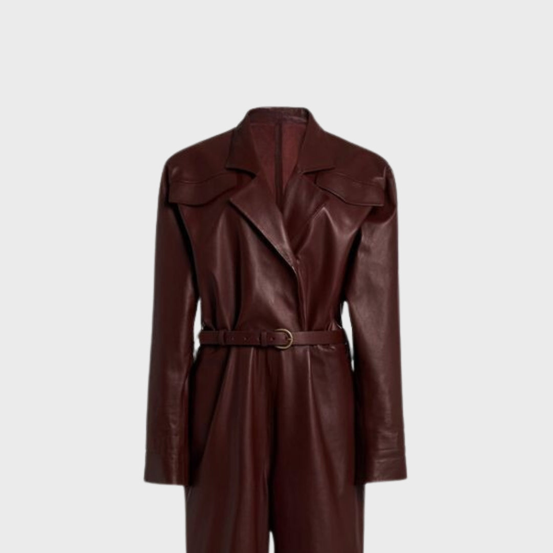 Dzintra Burgundy Leather Jumpsuit