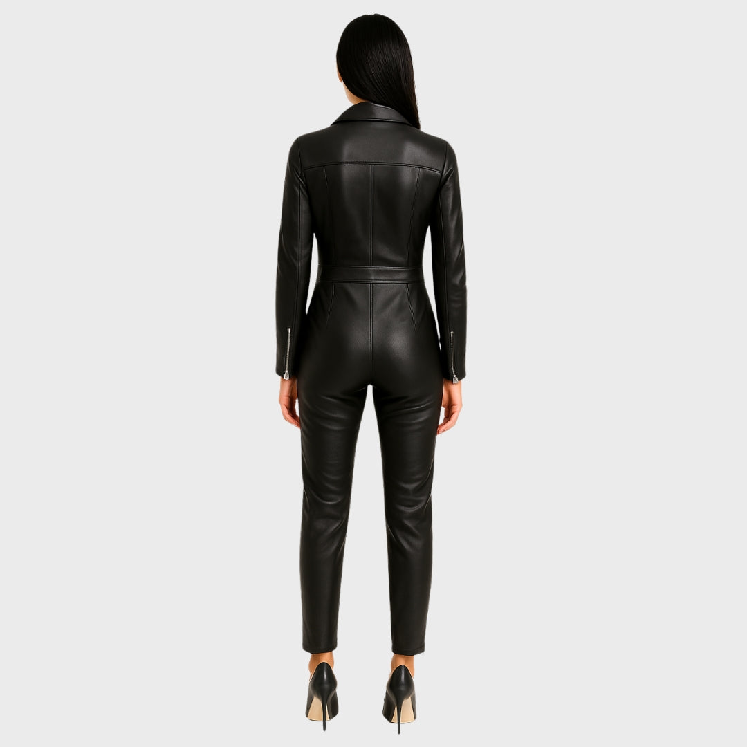 Real leather sexy zipper catsuit