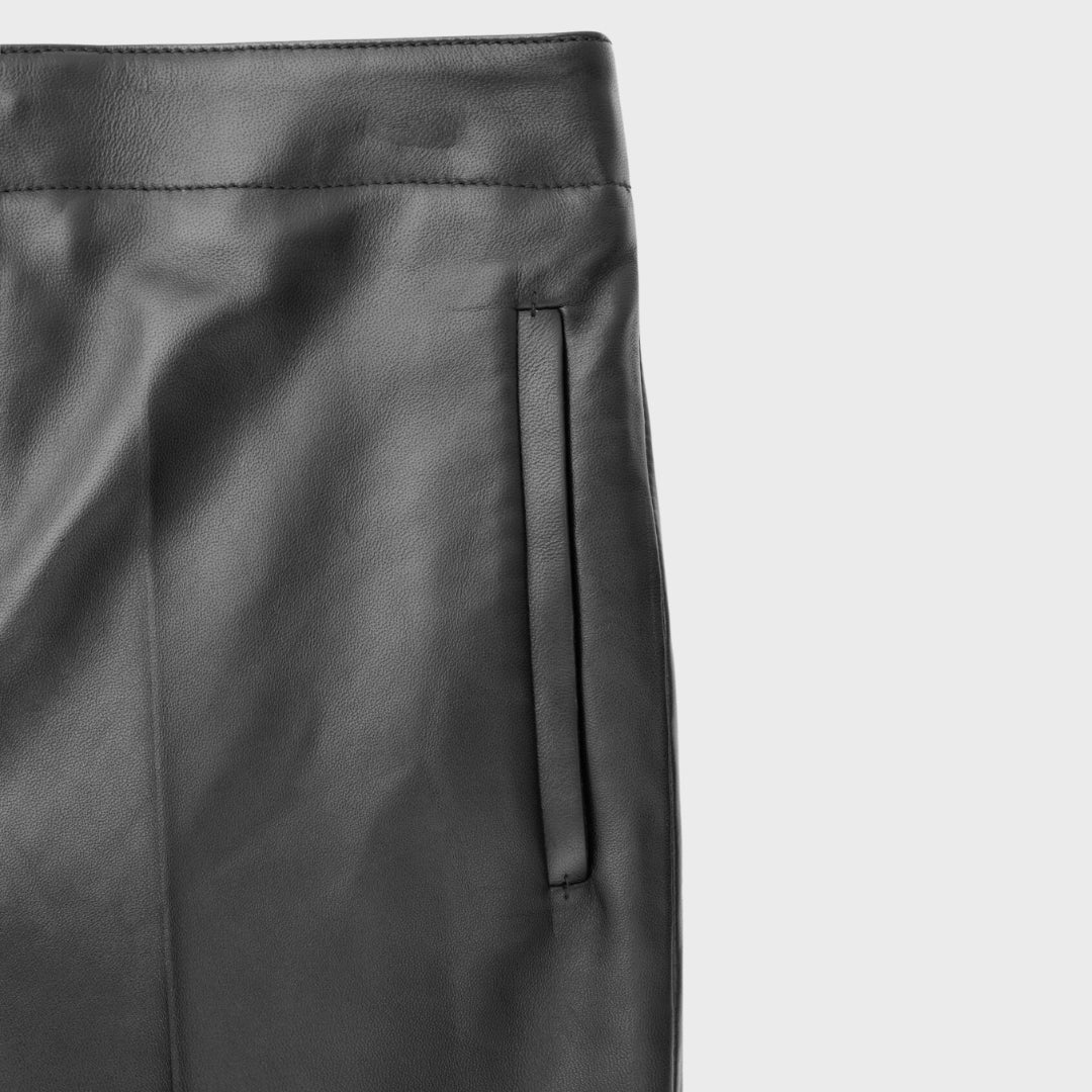 Lisa Black Leather Straight Pants Size Pocket