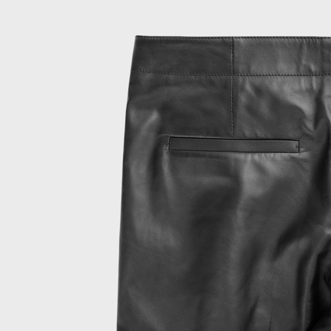 Lisa Black Leather Straight Pants Back Pocket