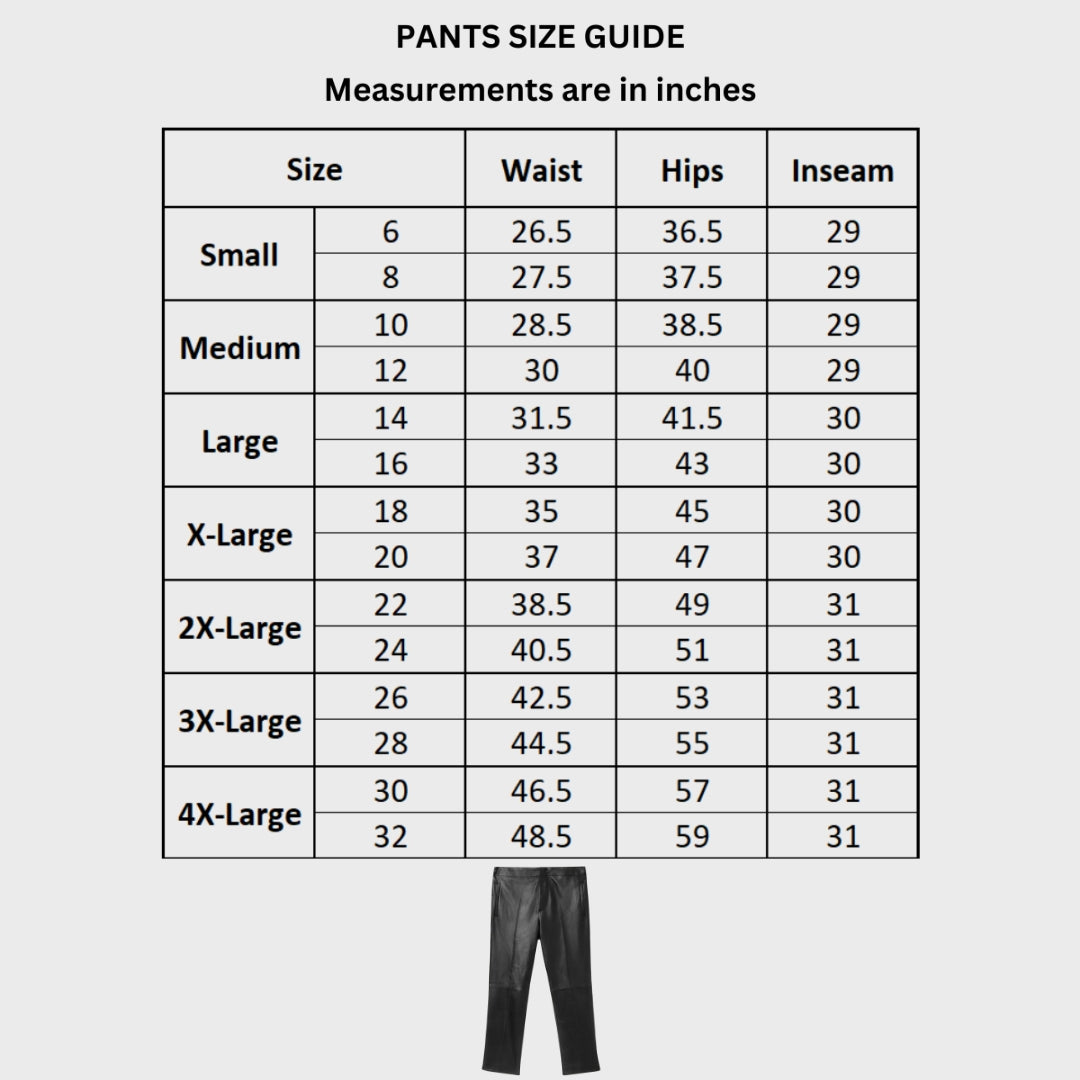 Lisa Black Leather Straight Pants Size Chart