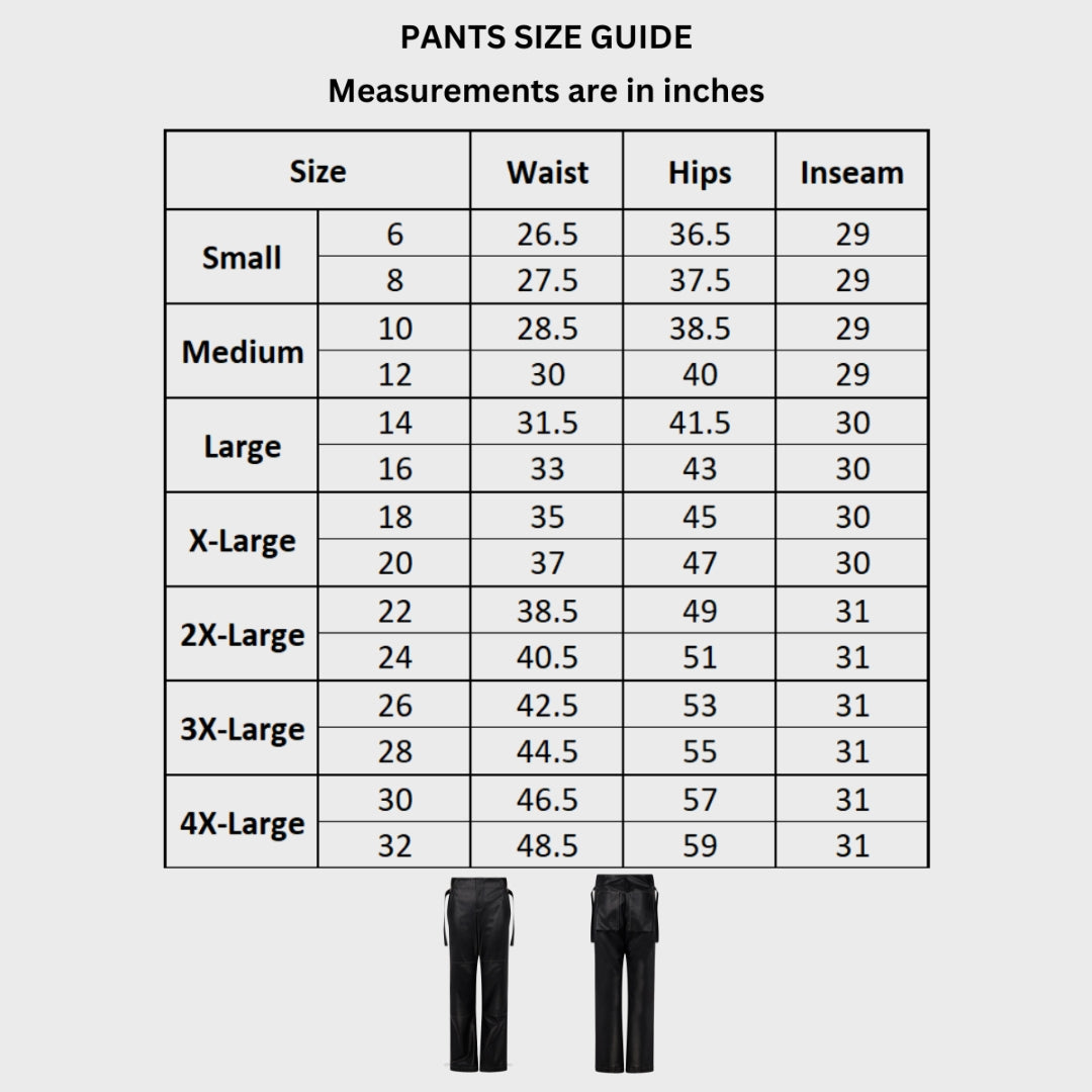 Deborah Black Leather Boot Cut Pants Size Chart