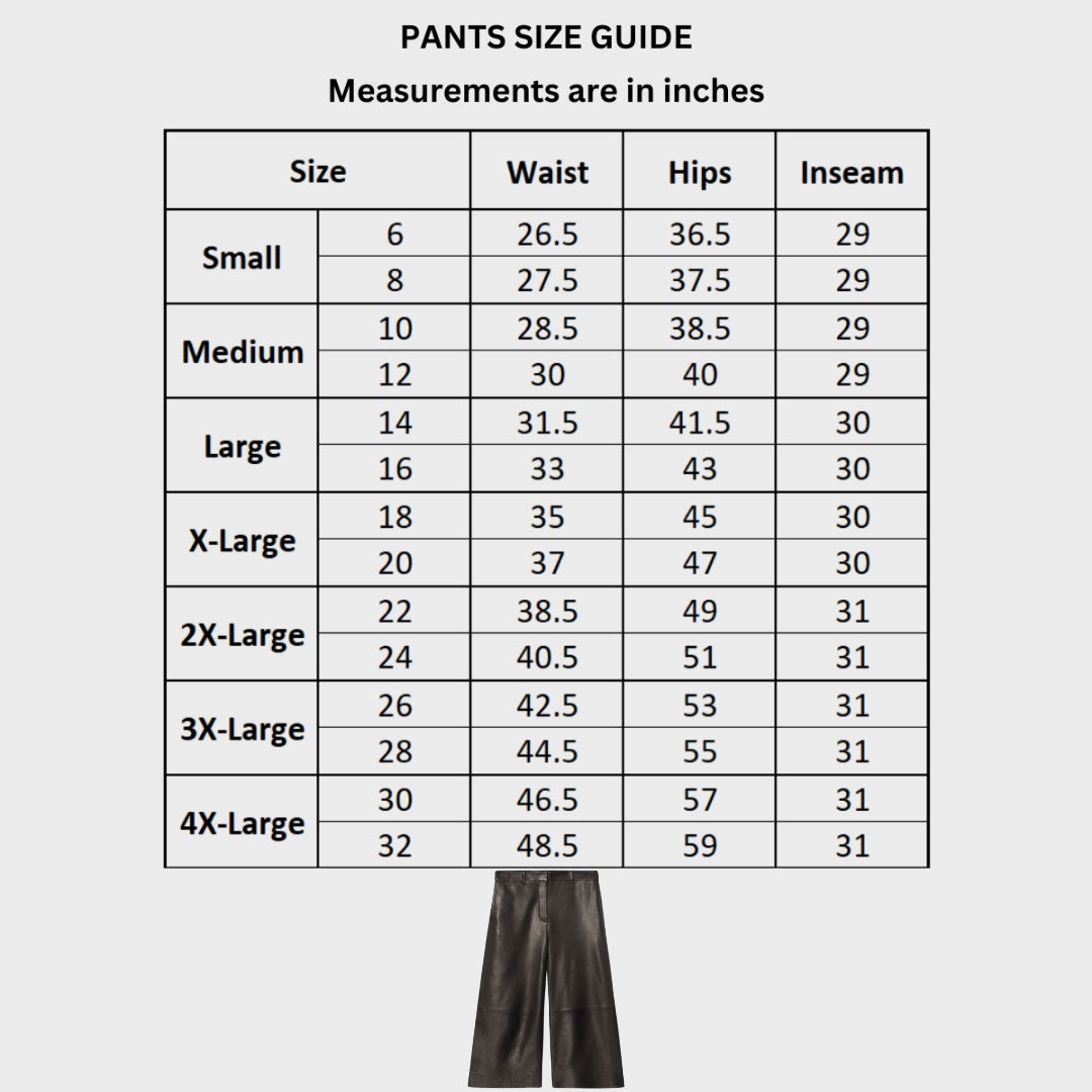 Dorothy Dark Brown Leather Culottes Size Chart