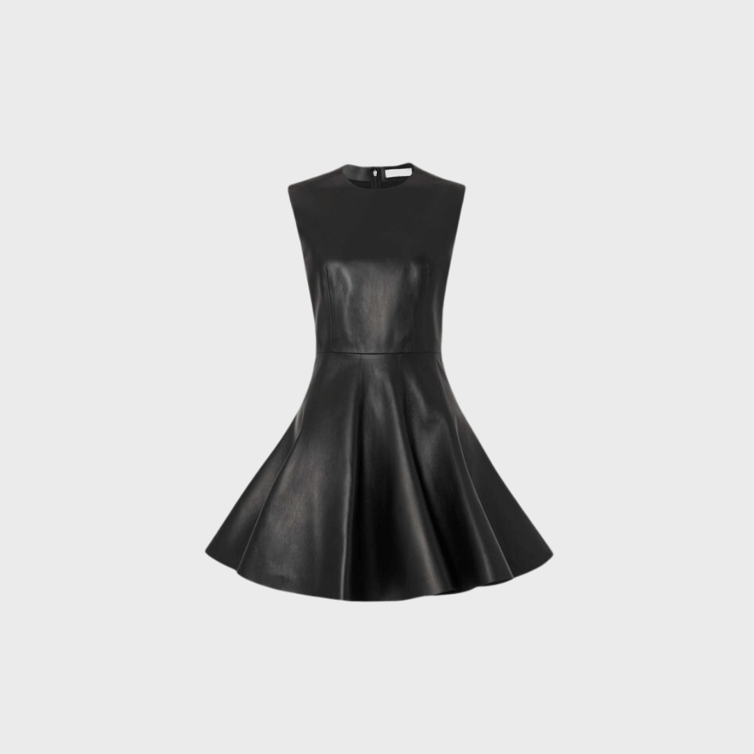 Handmade women's leather dress genuine leather dress Black leather dress