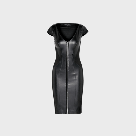 Black Soft Lambskin Real Leather Dress