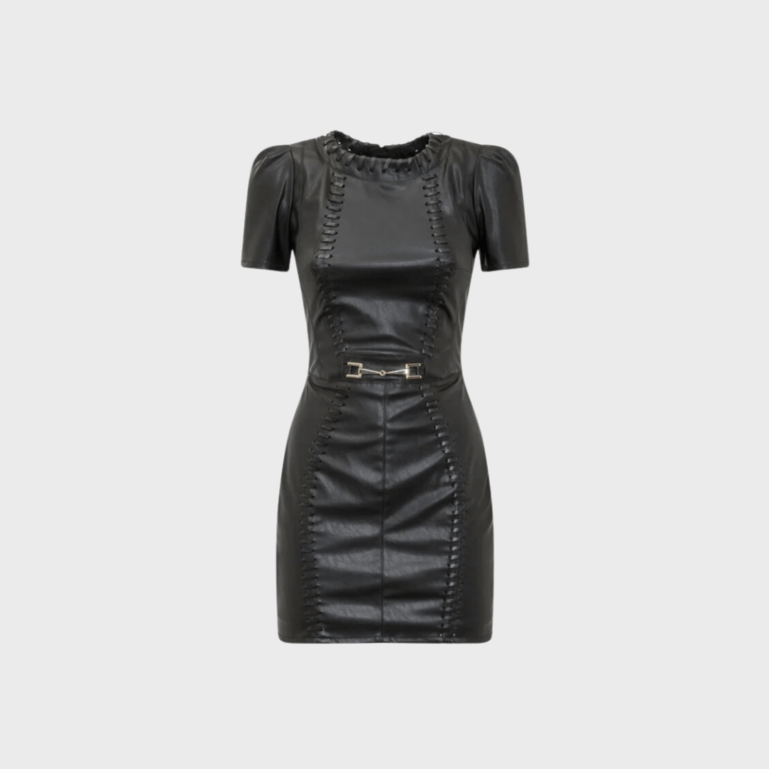 Zip up Leather Dress Black