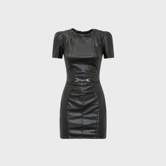 Zip up Leather Dress Black