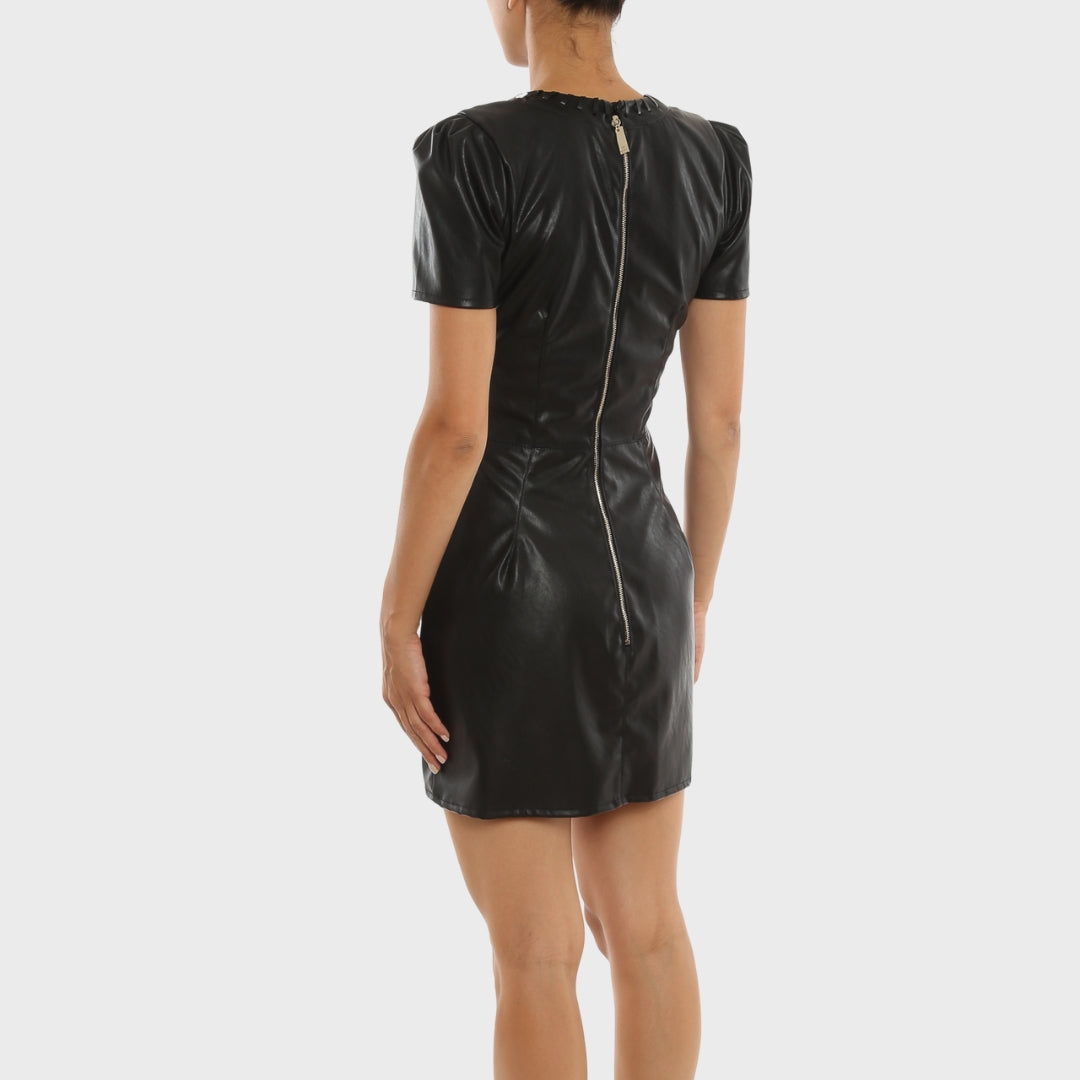 Amelia Black Leather Mini Dress