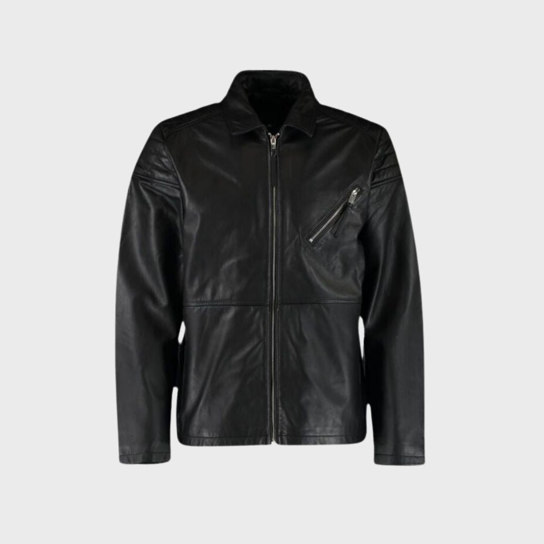 Charles Black Leather Biker Jacket