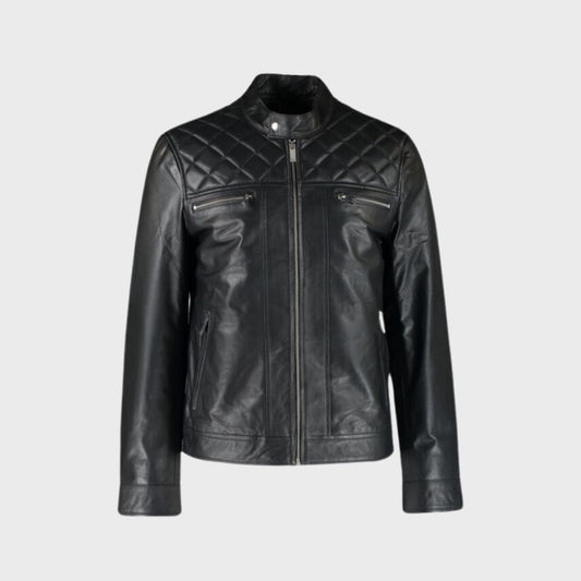 Albert Black Leather Quilted Biker Jacket