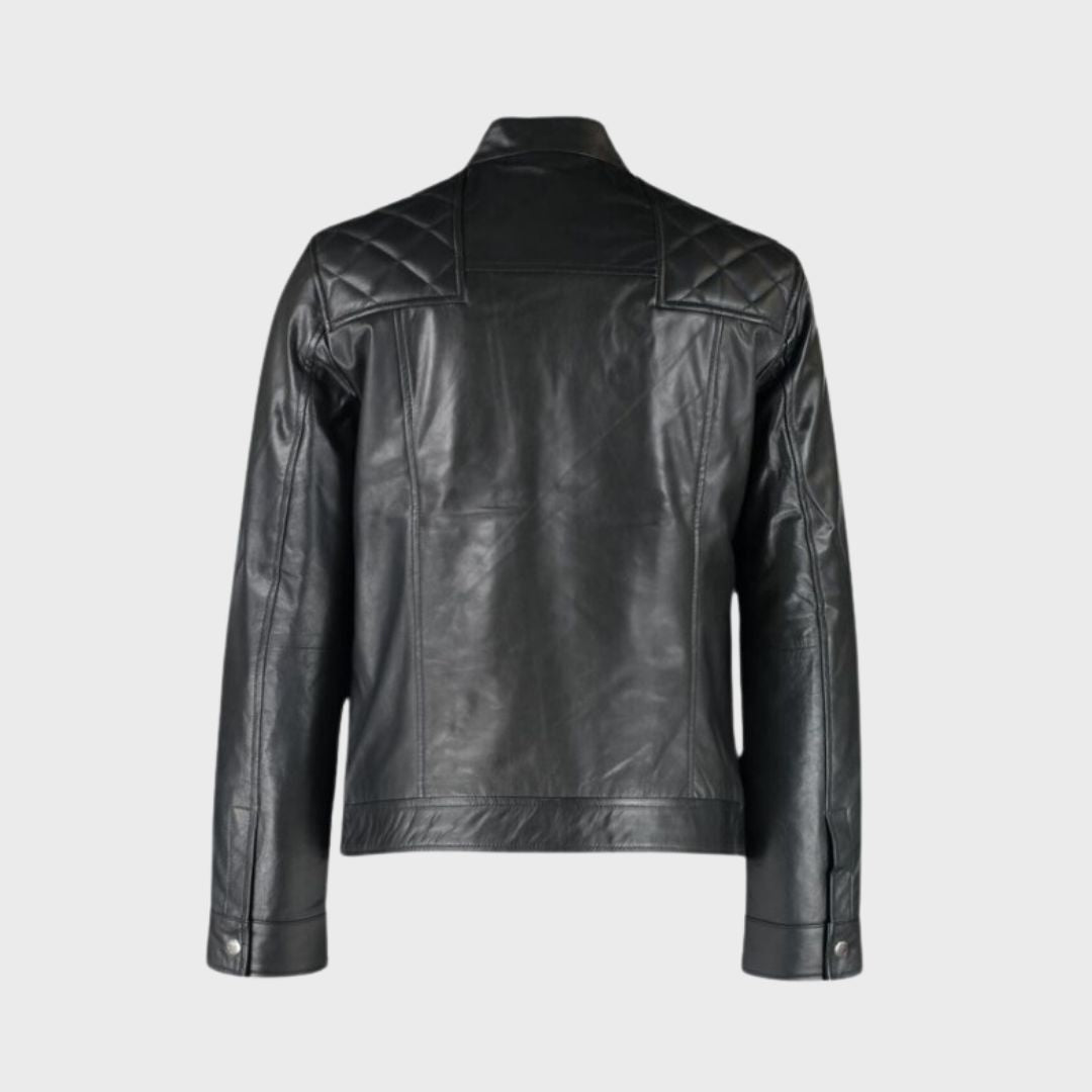 Albert Black Leather Quilted Biker Jacket