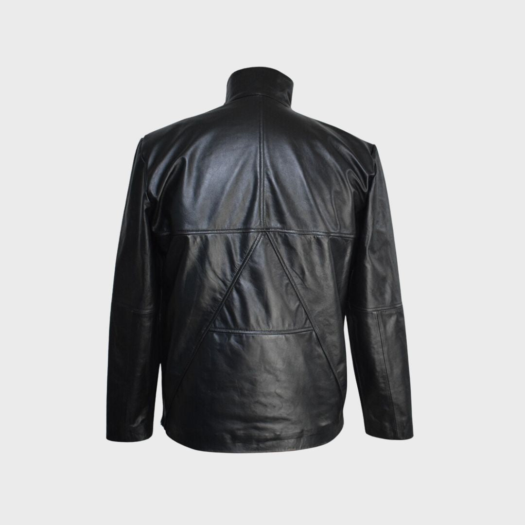 back of leather long sleeves shirt with turtle neck