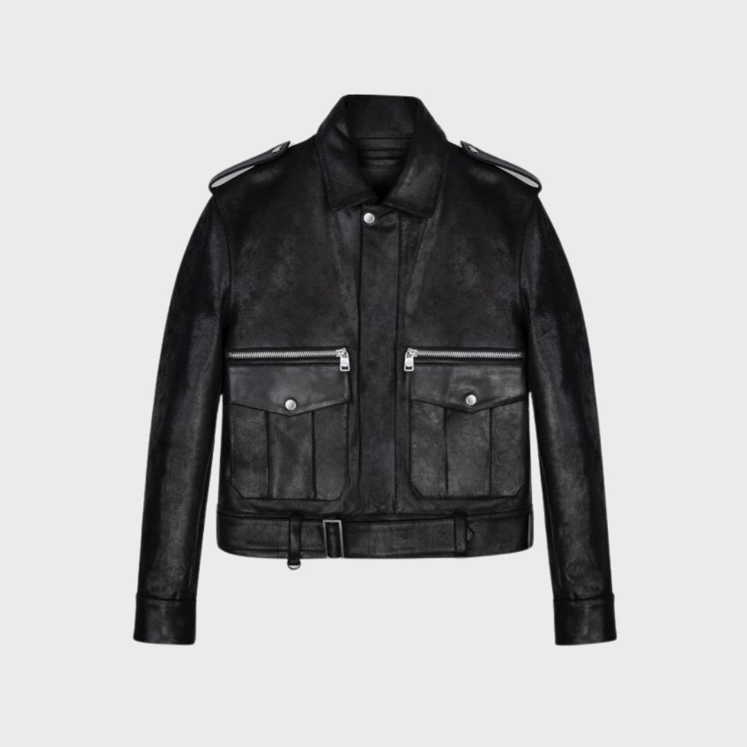 black leather biker jacket handcrafted with cowhide 