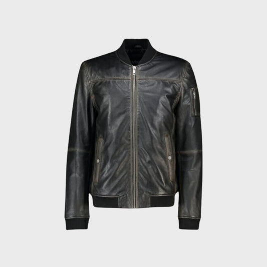 Willy Black Leather Vintage Bomber Jacket