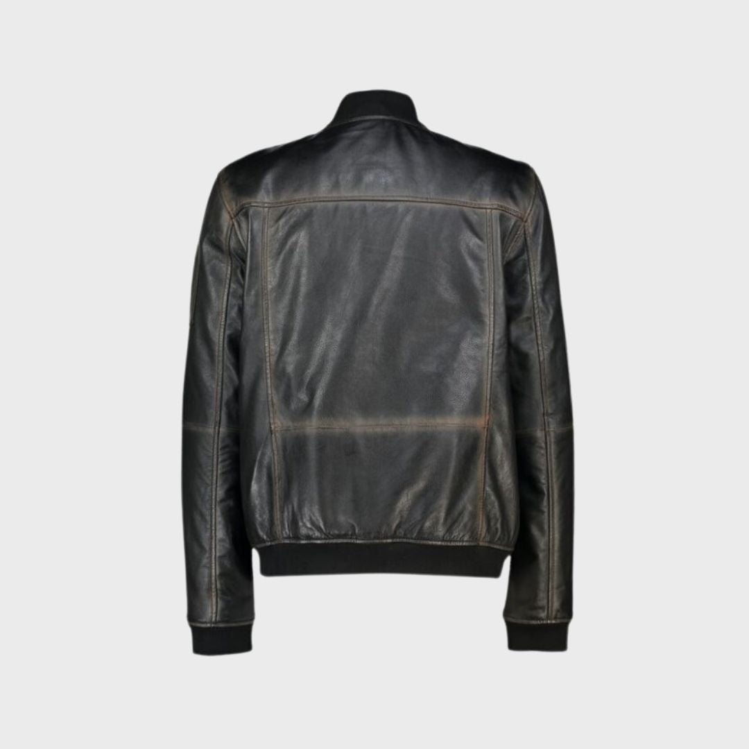 Willy Black Leather Vintage Bomber Jacket