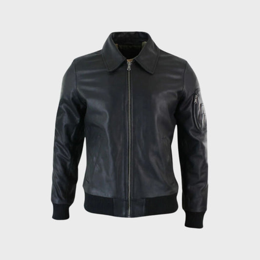 Paul Black Leather Bomber Jacket