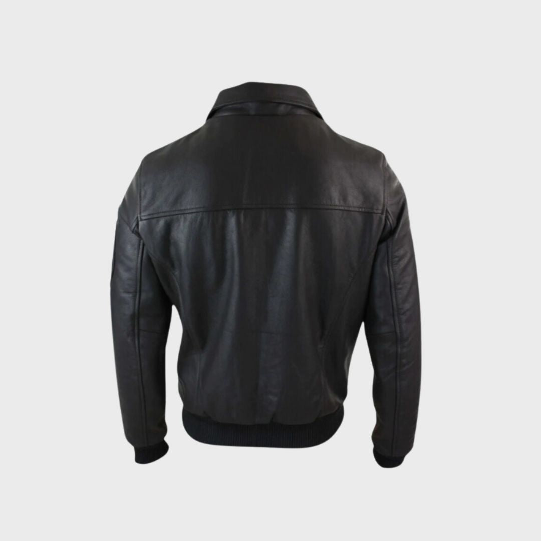 Paul Black Leather Bomber Jacket