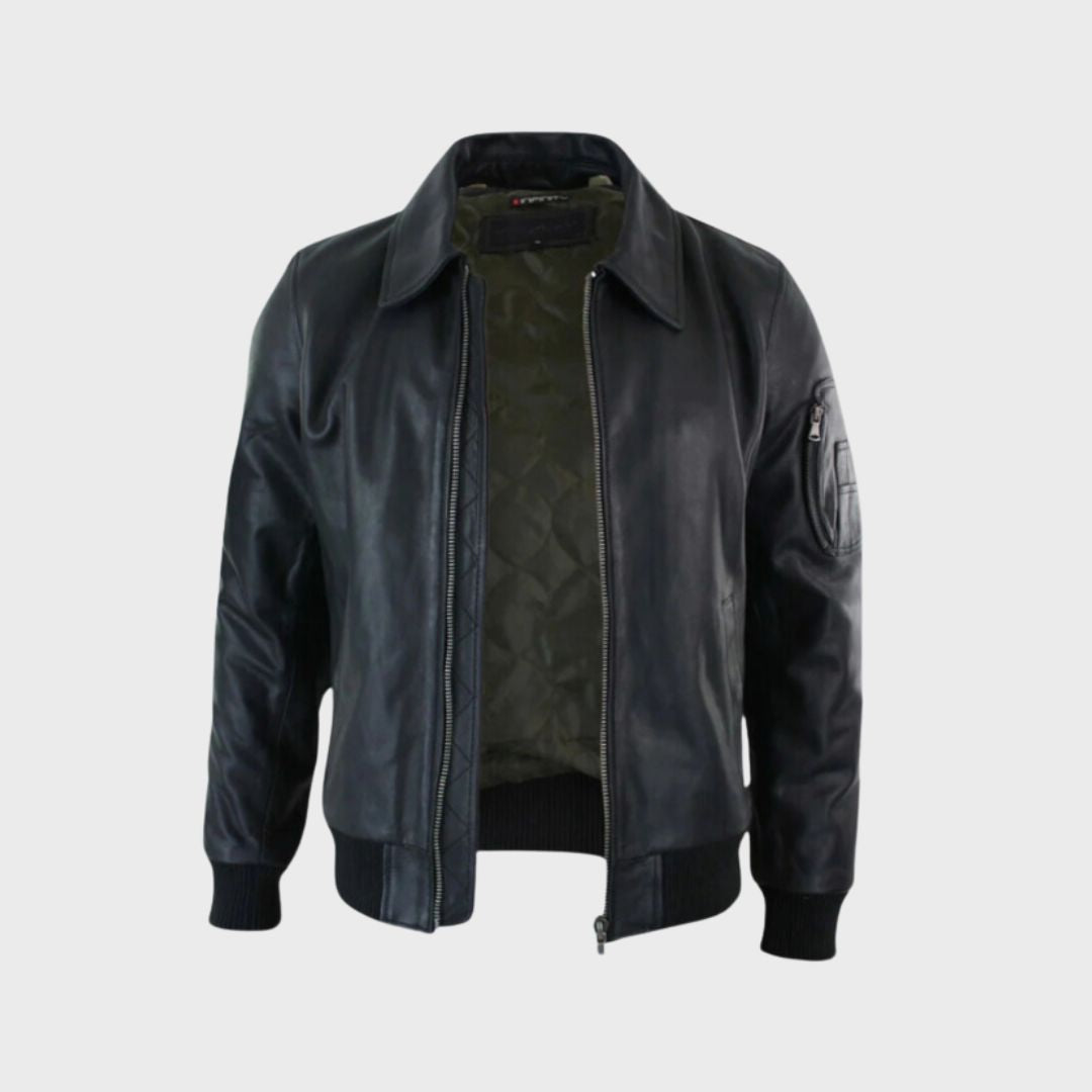 Paul Black Leather Bomber Jacket