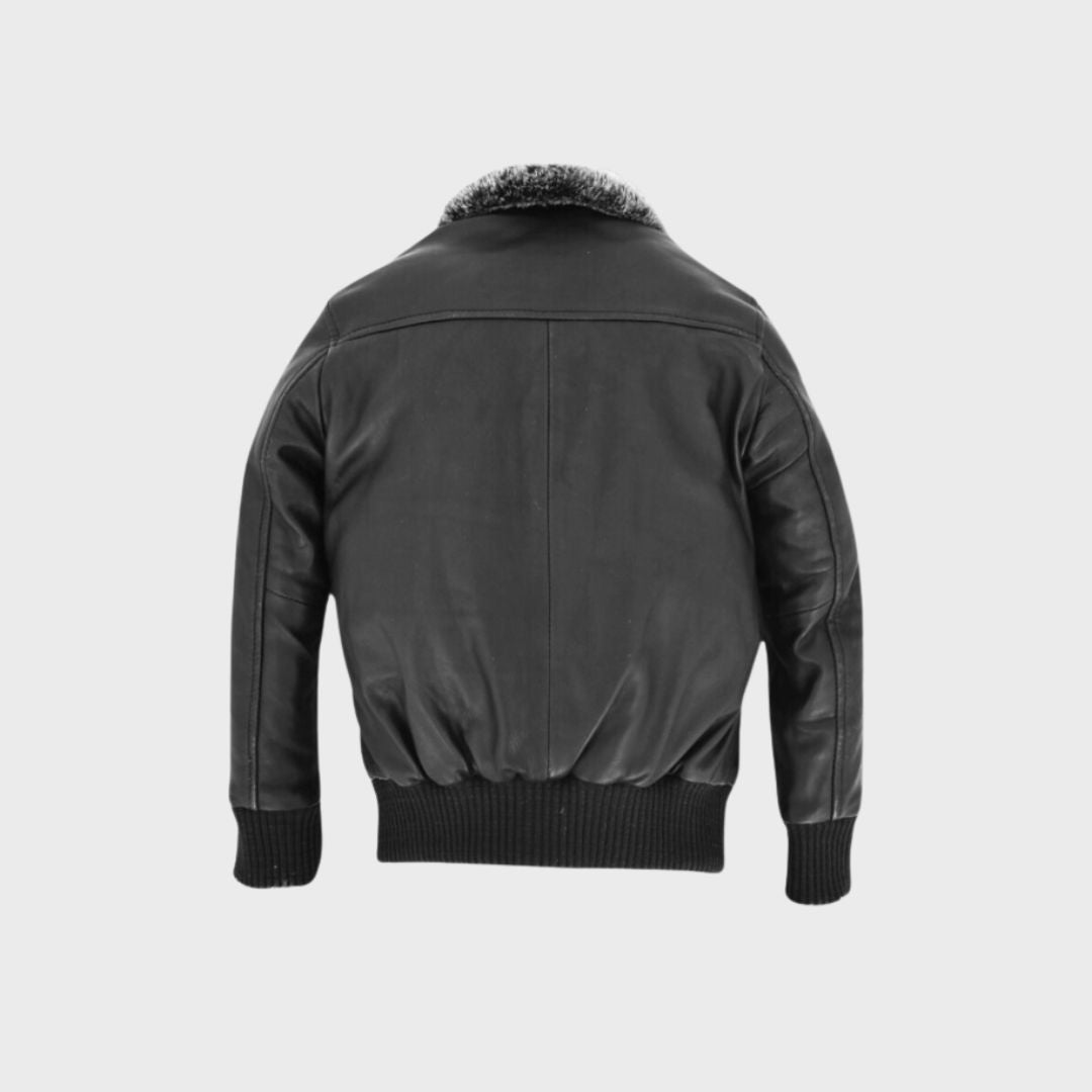 Hugh Black Leather Aviator Bomber Jacket