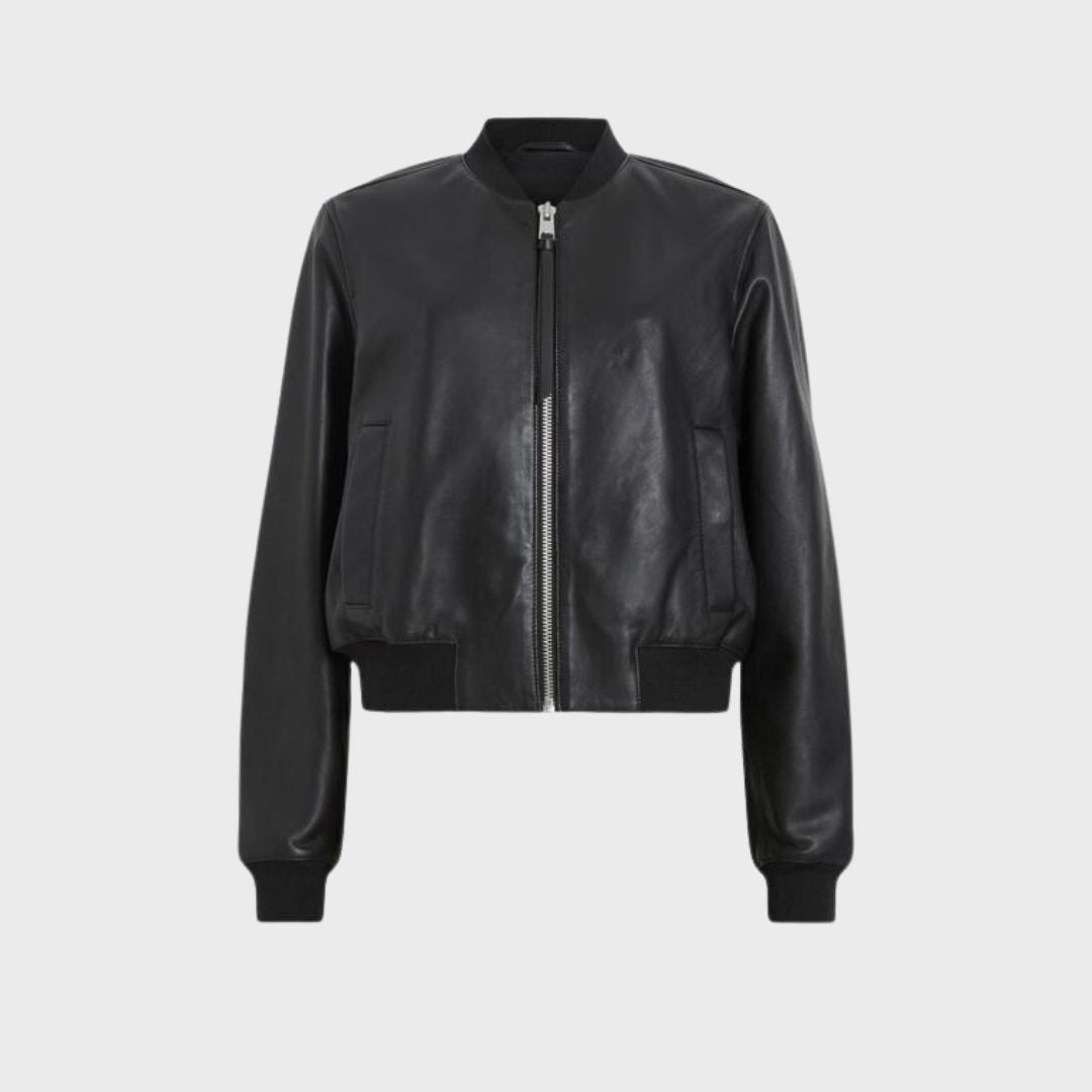 leather blosuon bomber jacket in black color