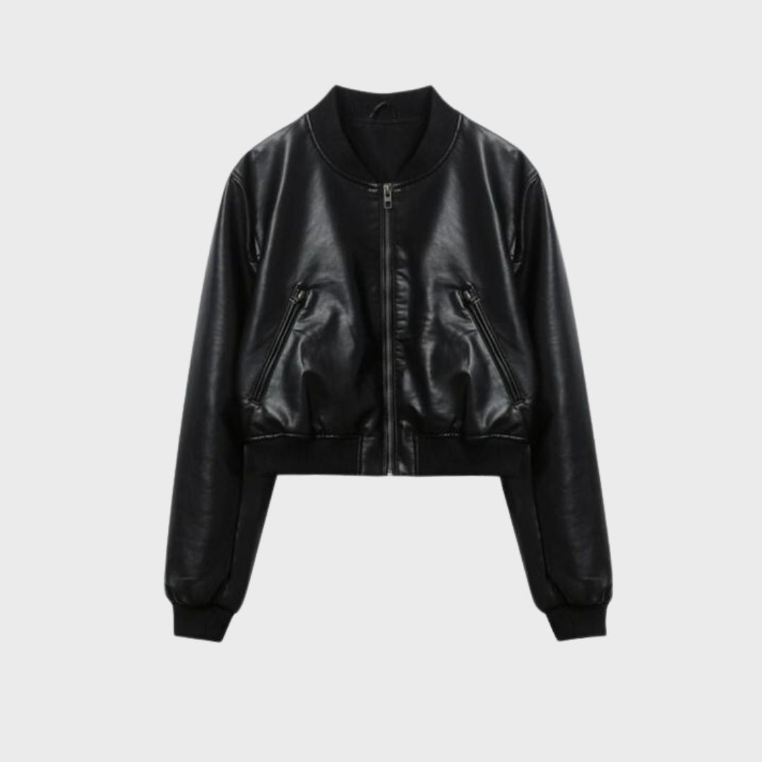 lambskin soft leather bomber jacket in cropped style for women