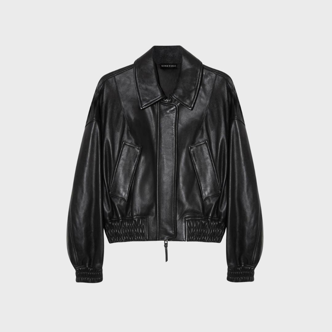 Maggie Black Leather Bomber Jacket