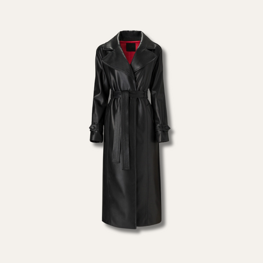 Black Lambskin Trench Coat for Women - Ninetino