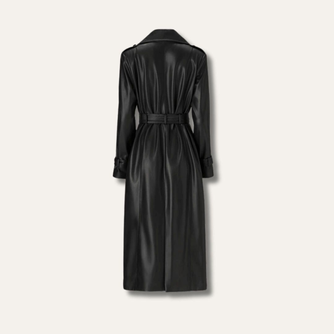 Black Lambskin Trench Coat for Women - Ninetino