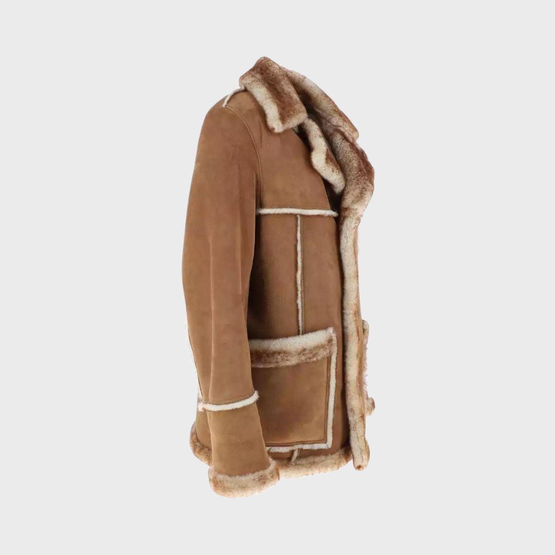 shearling pockets on sheepskin shearling leather coat for winters