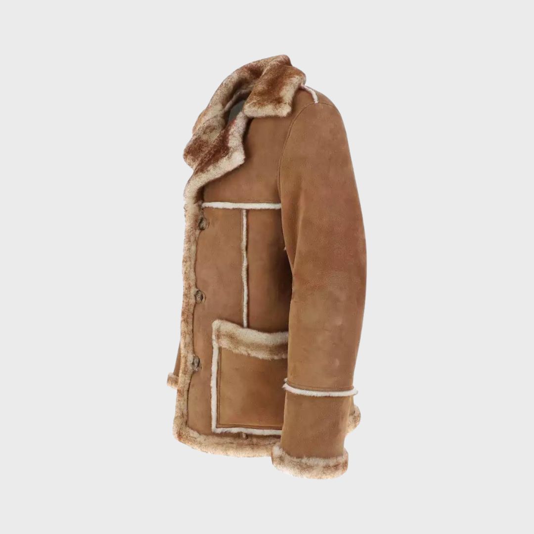 shearling lined pocketed fur & shearling leather coat for winters