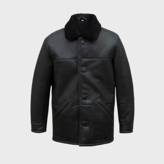 Lambskin coat n black color with detachable faux collar for winter season 