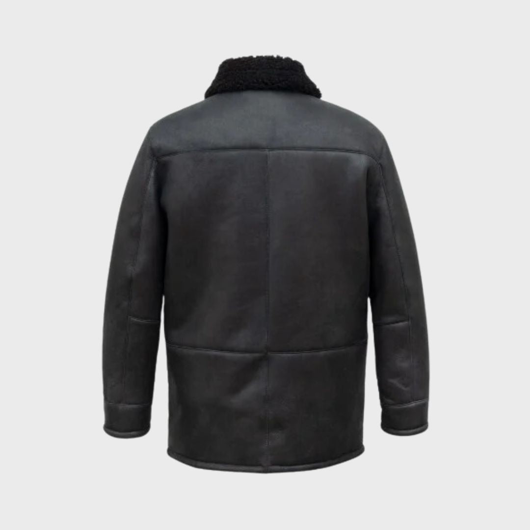 Black leather faux fur collar coat for men to keep you warm