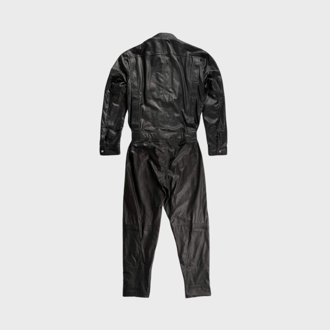 Design Your Own Black Leather Biker Jumpsuit	