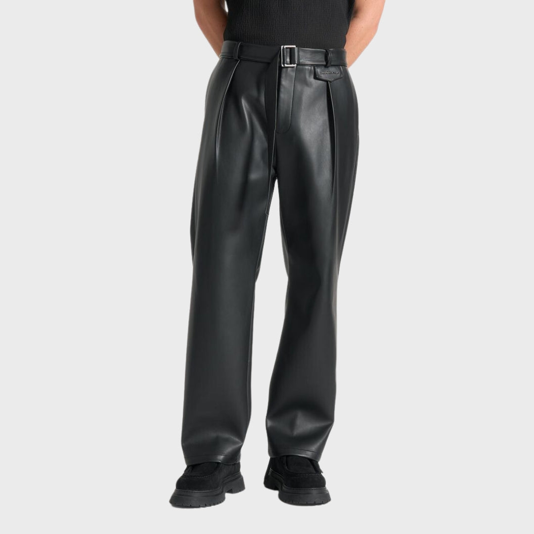 Levi Black Leather Wide Leg Relaxed Pants Front