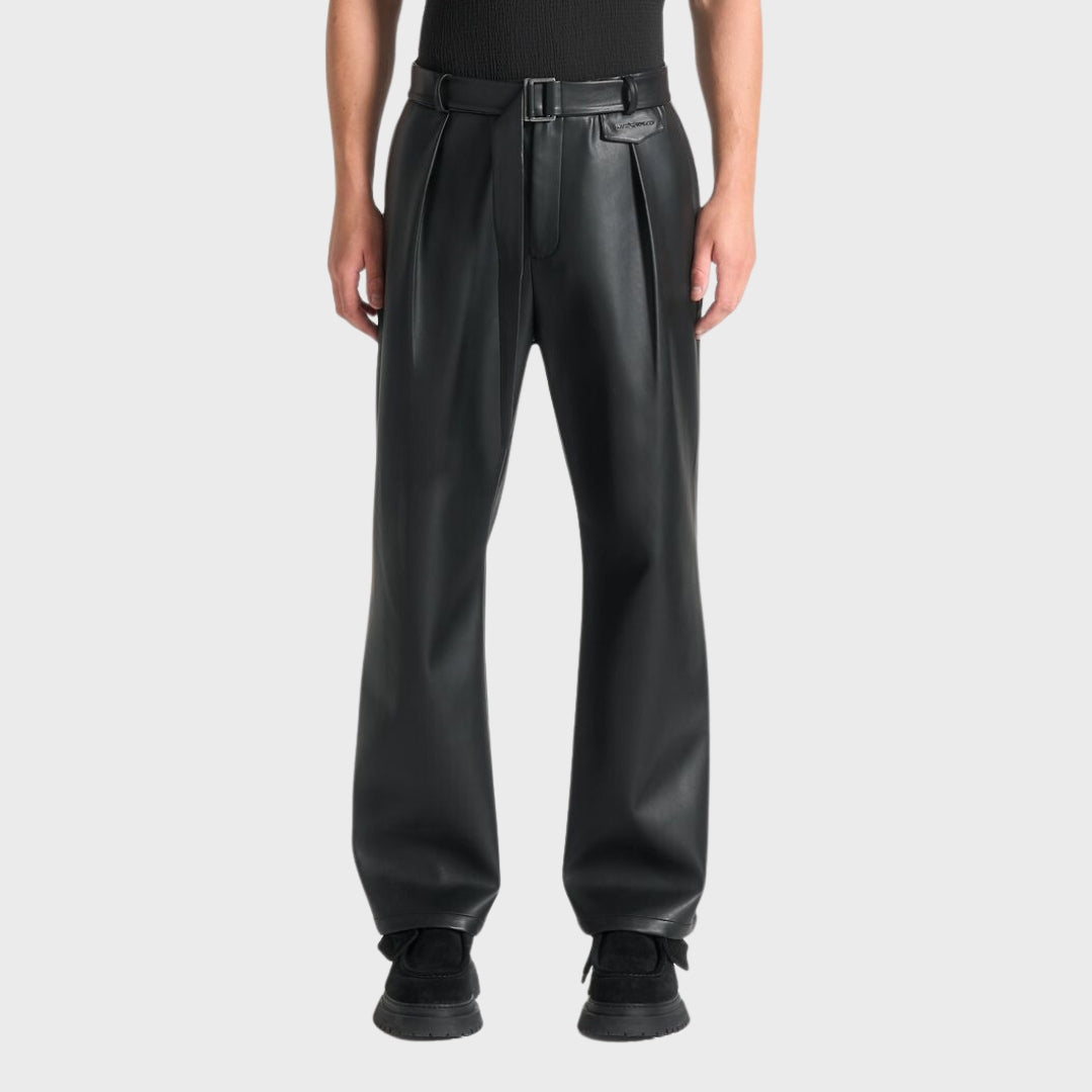 Levi Black Leather Wide Leg Relaxed Pants Front 2