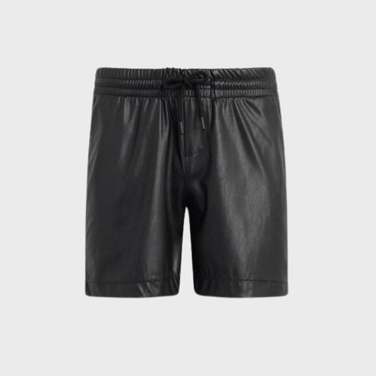 Cooper Black Leather Shorts w/ Drawstring