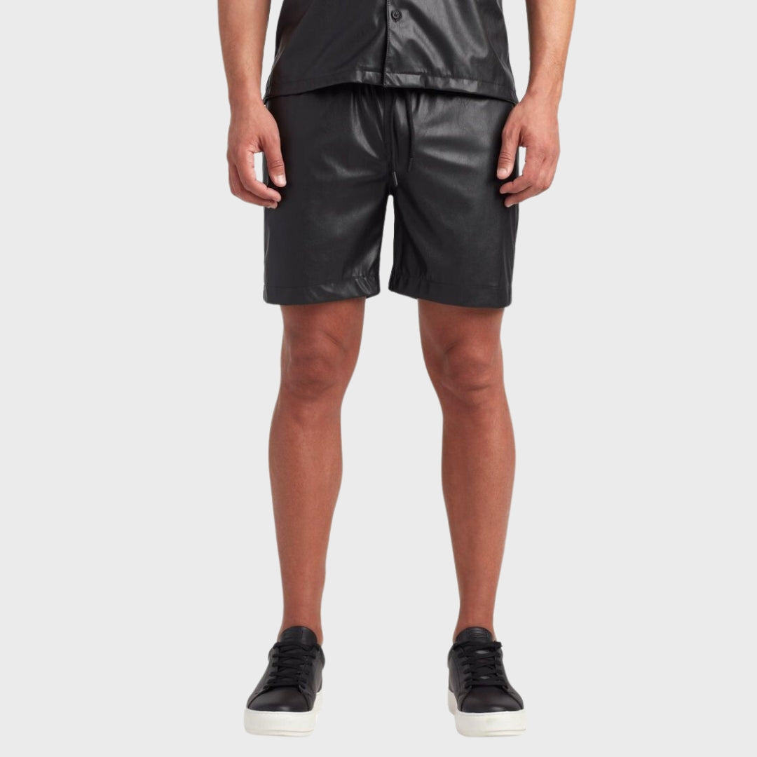 Cooper Black Leather Shorts w/ Drawstring