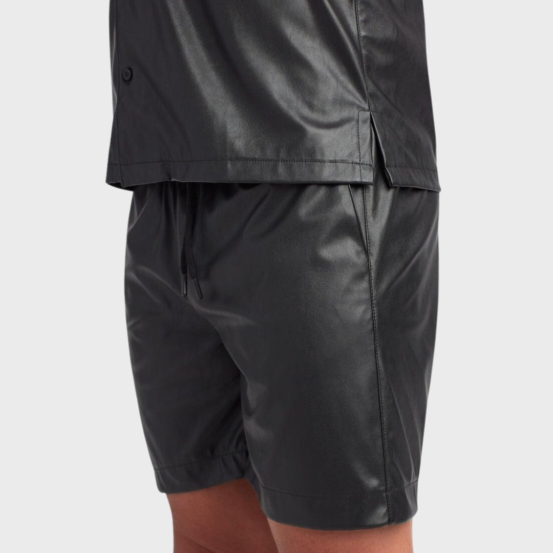 Cooper Black Leather Shorts w/ Drawstring