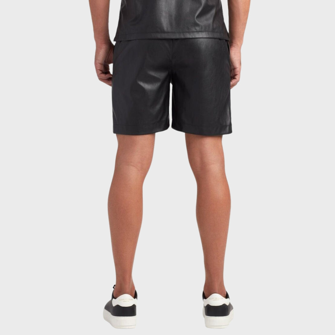 Cooper Black Leather Shorts w/ Drawstring