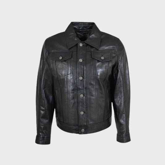 Fredo Black Leather Trucker Jacket