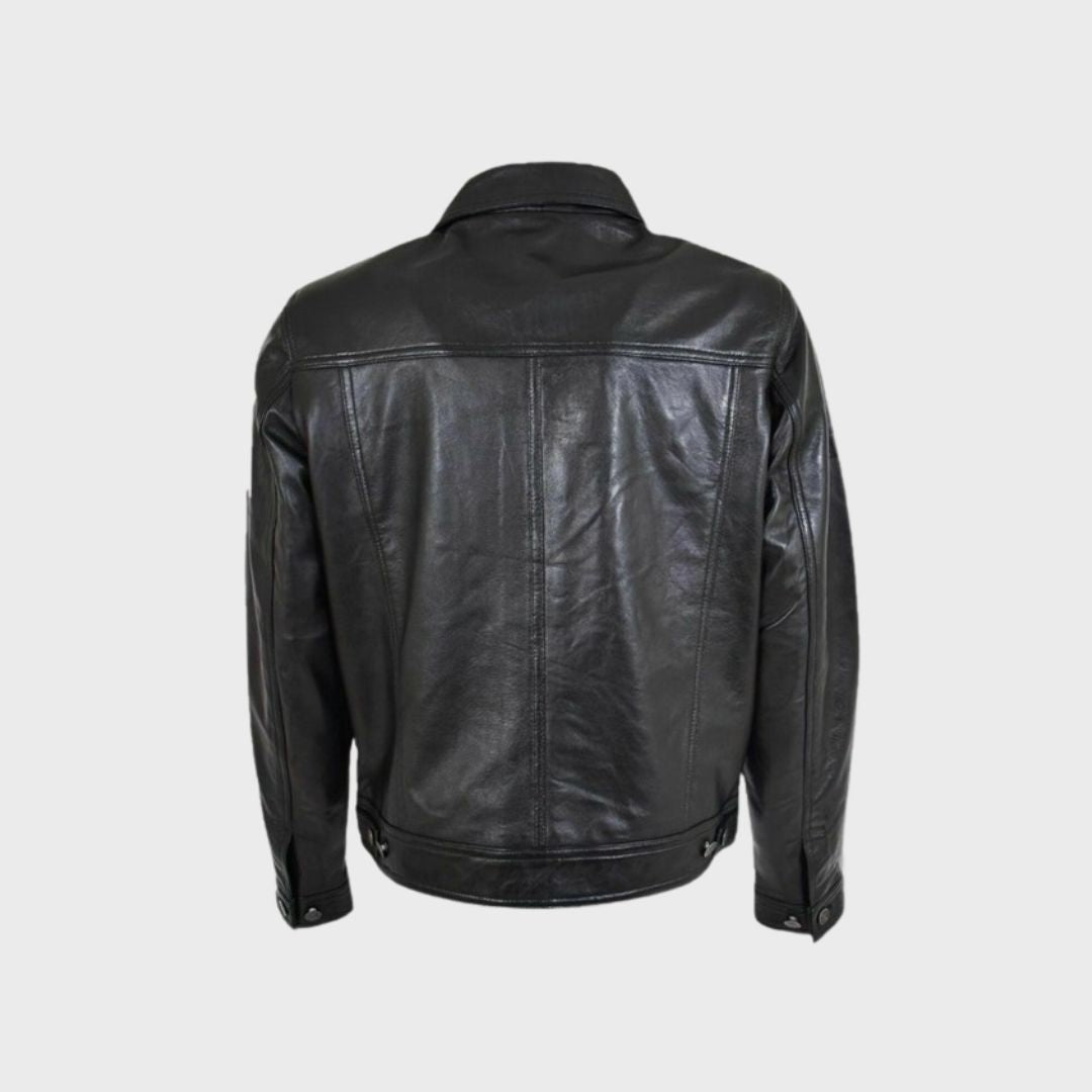 Fredo Black Leather Trucker Jacket