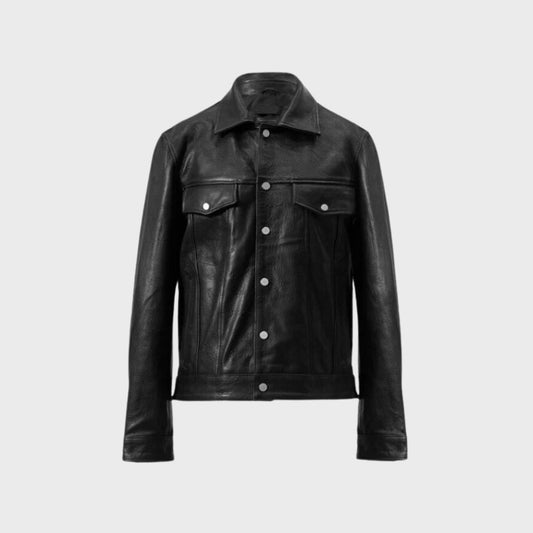 Mike Black Leather Trucker Jacket