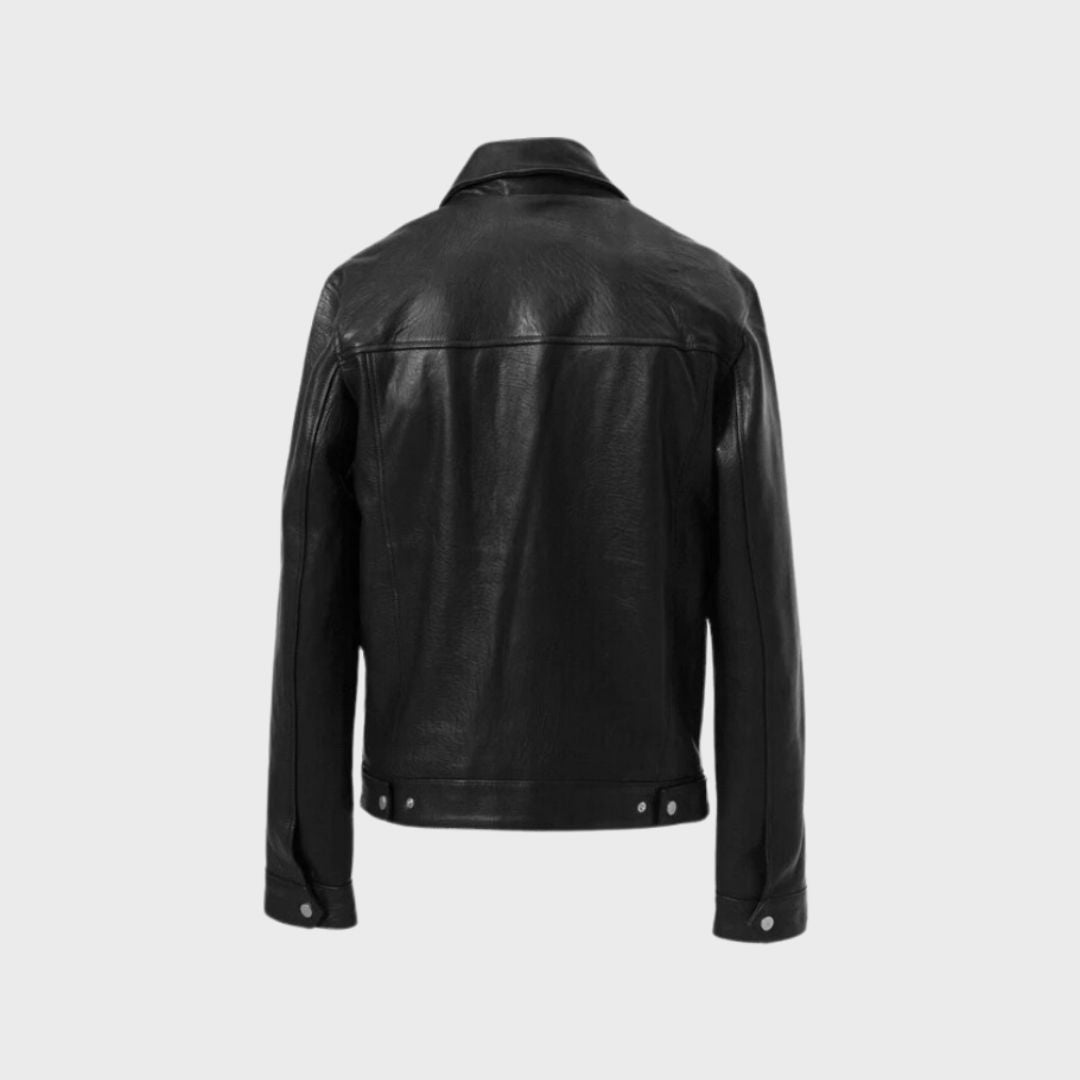 Mike Black Leather Trucker Jacket