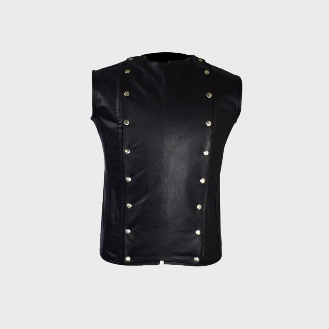 Black leather corset vest for bikers