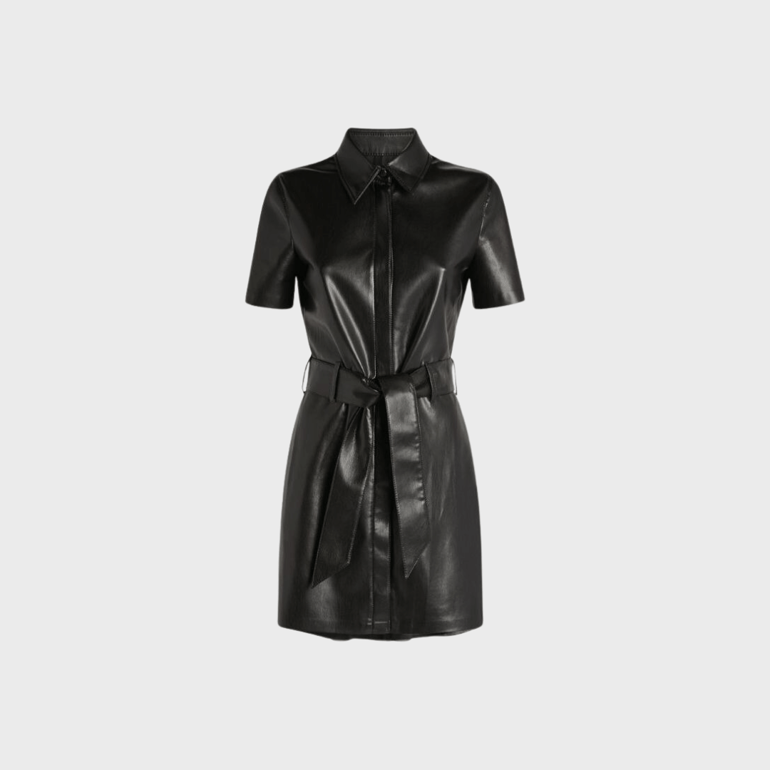 Ninetino Vegan Leather Belted Mini Dress